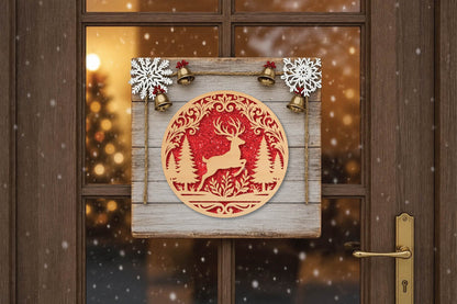 Christmas Reindeer Forest Laser Cut SVG, Deer Christmas Ornament Cut File, Woodland Reindeer Holiday Decor