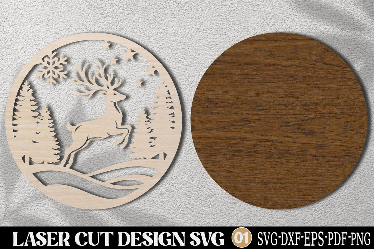 Christmas Reindeer Ornament Laser Cut SVG | Reindeer Christmas Tree Ornament