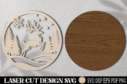 Christmas Reindeer Ornament Laser Cut SVG | Reindeer Christmas Tree Ornament