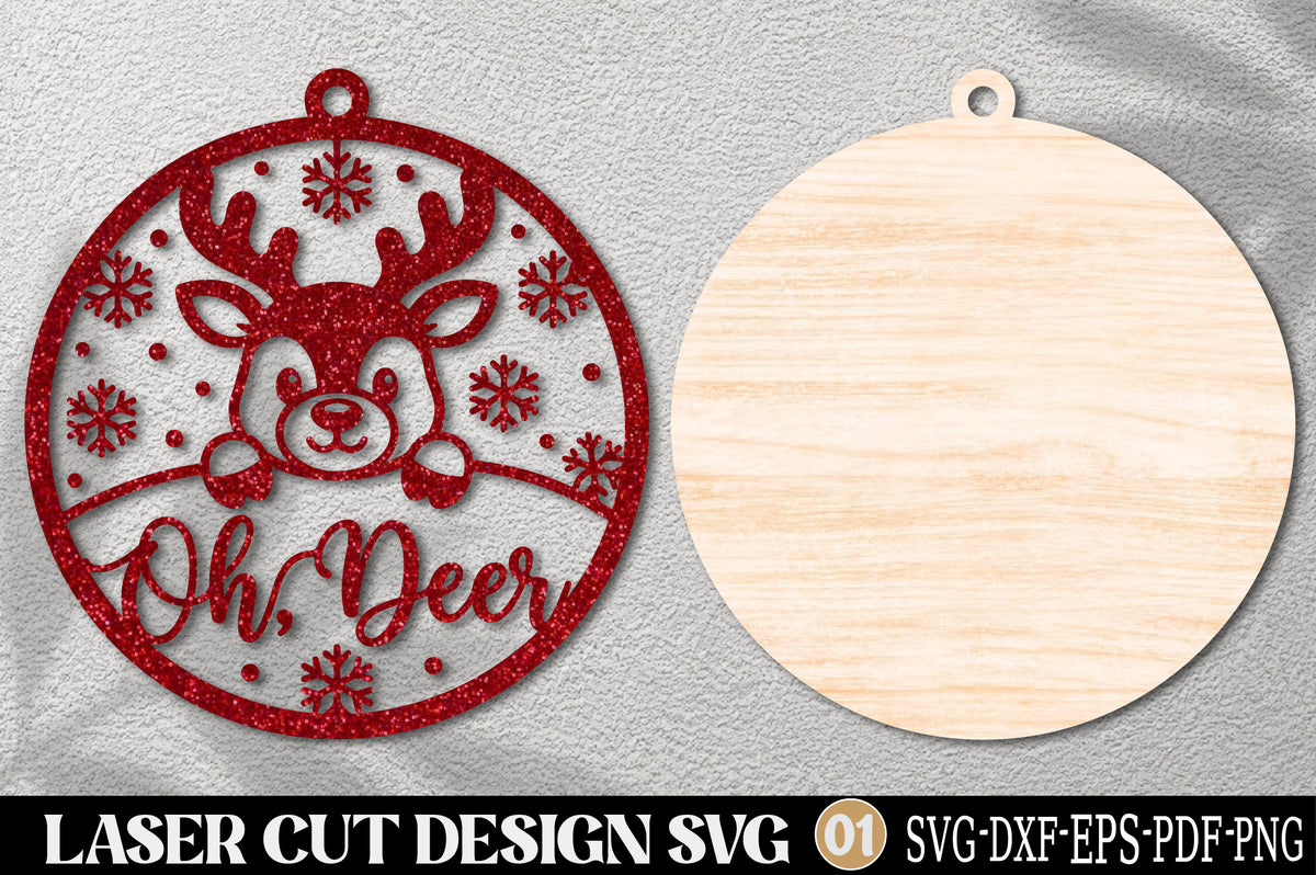 Oh Deer Christmas Ornament Laser Cut SVG | Reindeer Holiday Ornament