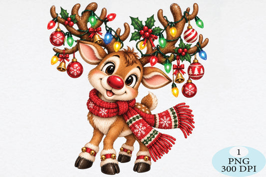 Christmas Reindeer Lights PNG Sublimation