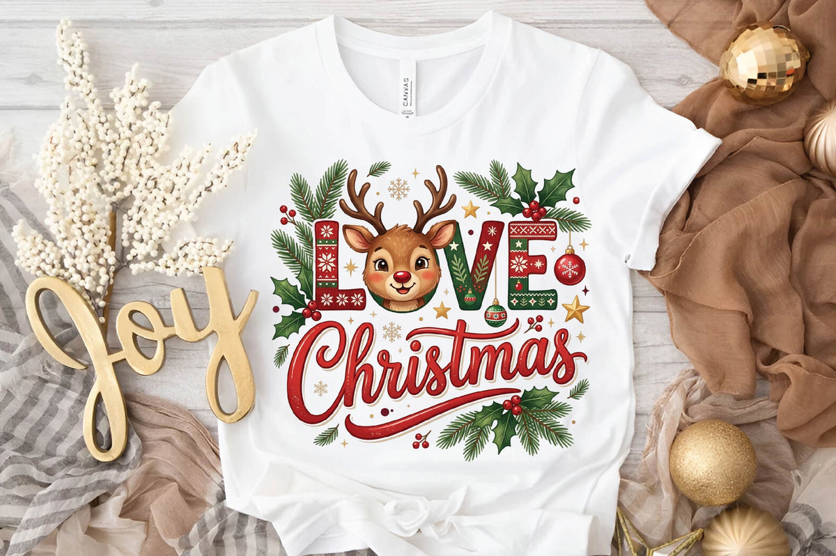Christmas Reindeer Love PNG, Cute Deer Christmas Clipart, Love Christmas Sublimation Design