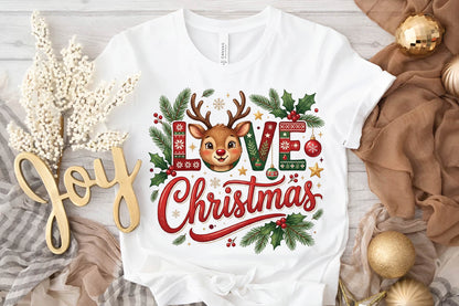 Christmas Reindeer Love PNG, Cute Deer Christmas Clipart, Love Christmas Sublimation Design