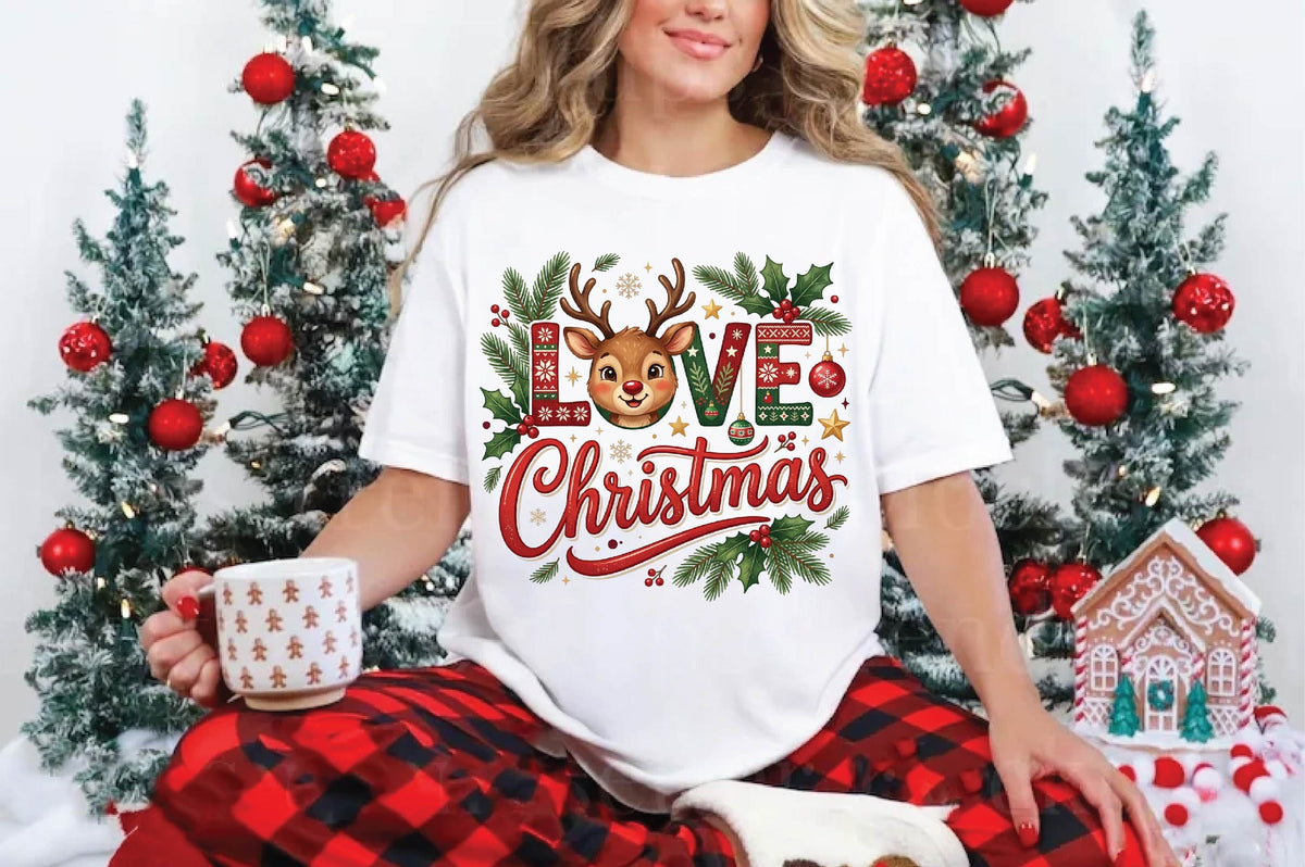 Christmas Reindeer Love PNG, Cute Deer Christmas Clipart, Love Christmas Sublimation Design