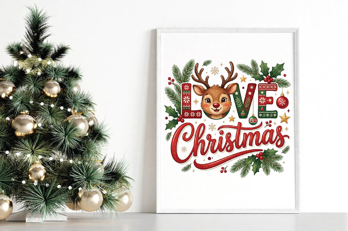 Christmas Reindeer Love PNG, Cute Deer Christmas Clipart, Love Christmas Sublimation Design