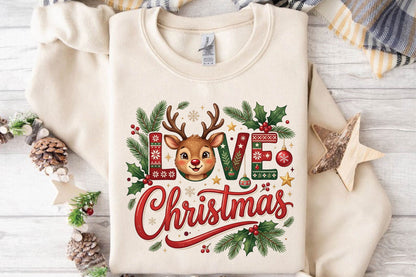 Christmas Reindeer Love PNG, Cute Deer Christmas Clipart, Love Christmas Sublimation Design