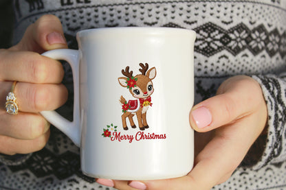 Cute Christmas Reindeer Embroidery PNG