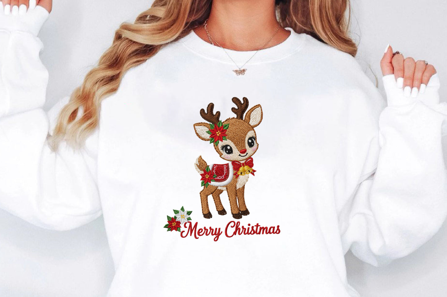 Cute Christmas Reindeer Embroidery PNG