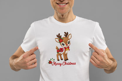 Cute Christmas Reindeer Embroidery PNG