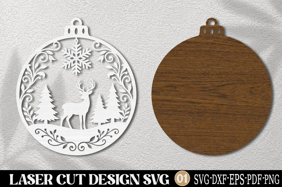 Christmas Reindeer Ornament SVG Laser Cut | Winter Deer Christmas Decor