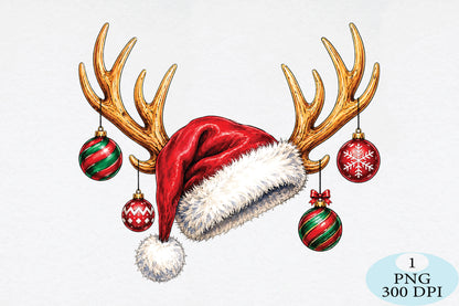 Christmas Reindeer Santa Hat PNG