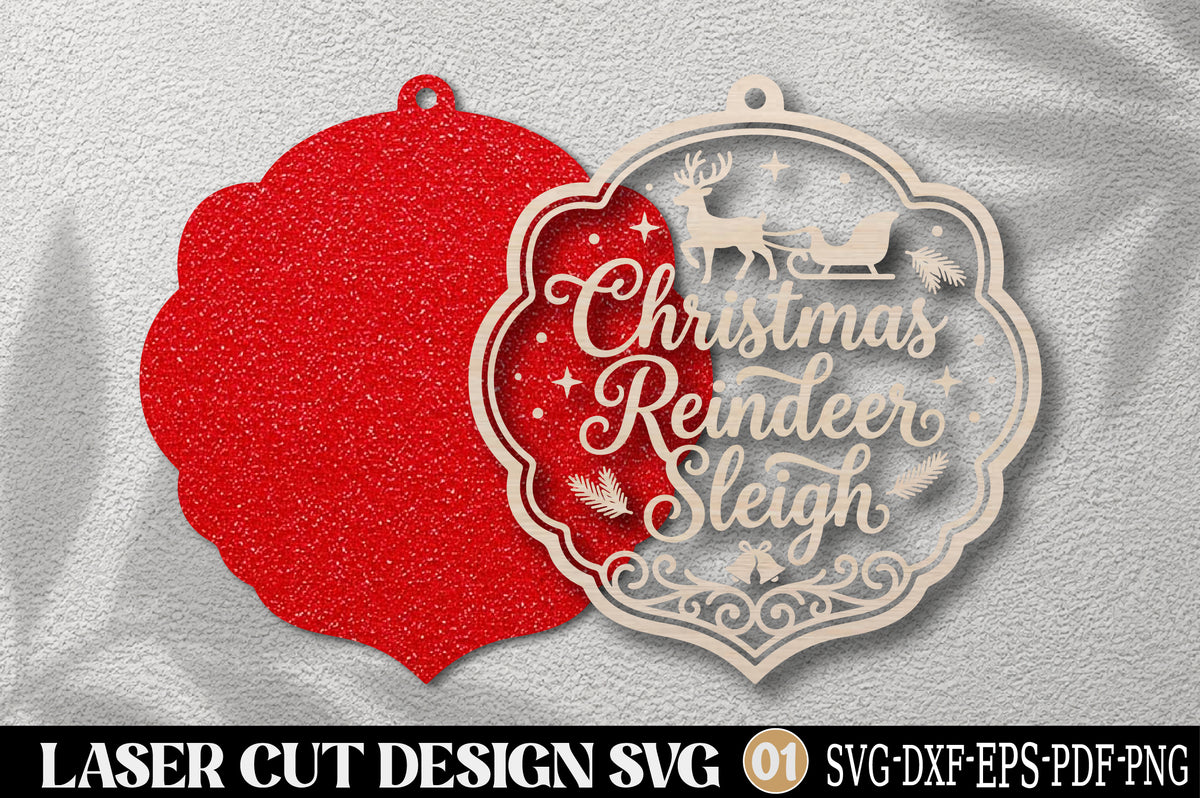 Christmas Reindeer Sleigh Laser Cut SVG | Christmas Ornament Cut File