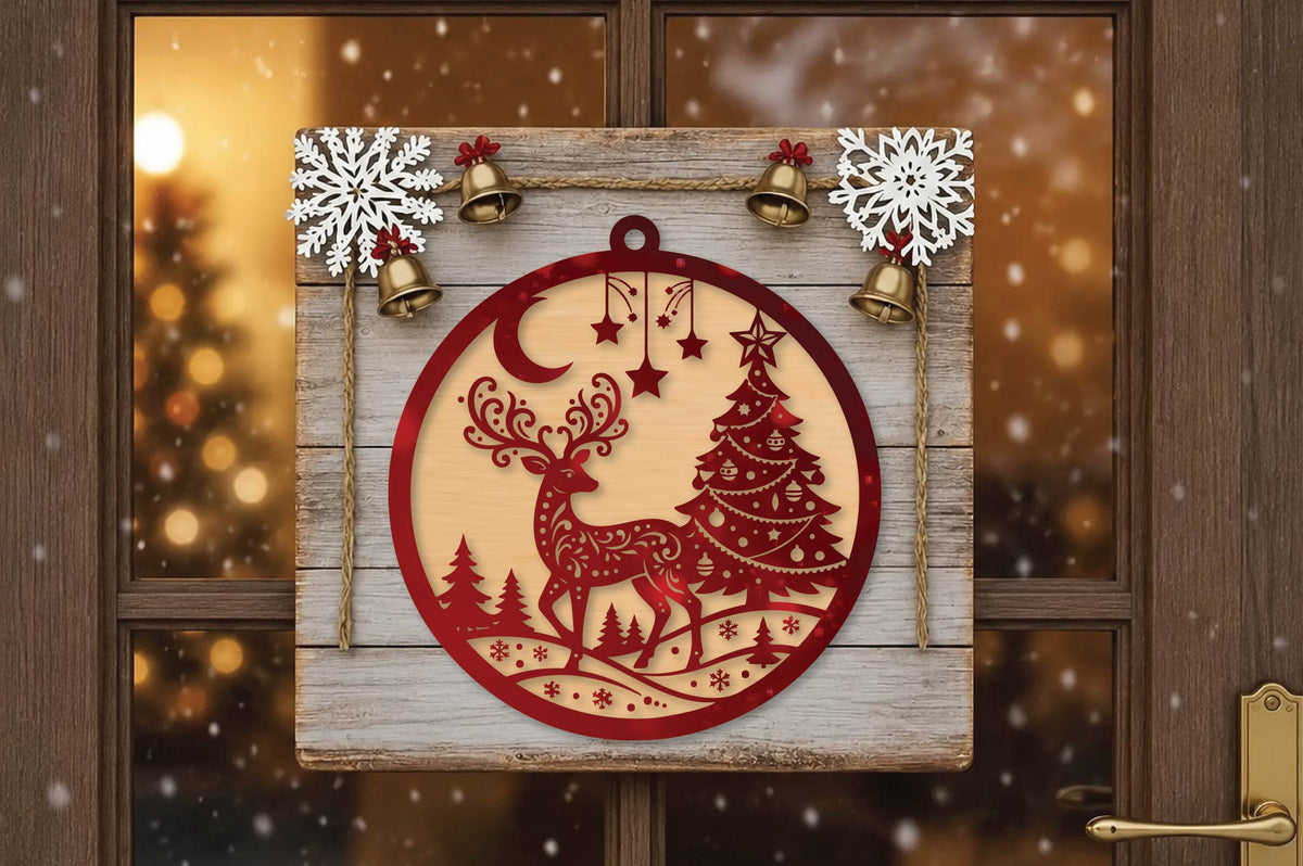 Christmas Reindeer Tree Ornament Laser Cut SVG