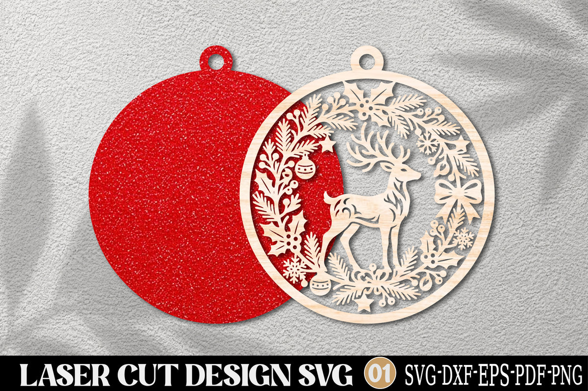 Christmas Reindeer Wreath Laser Cut SVG | Christmas Ornament Cut File