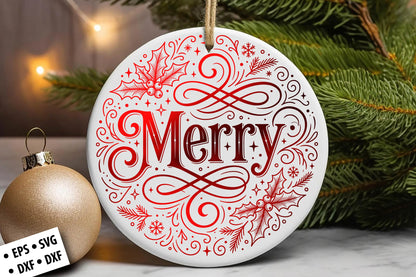 Merry Christmas Ornament SVG Laser Cut
