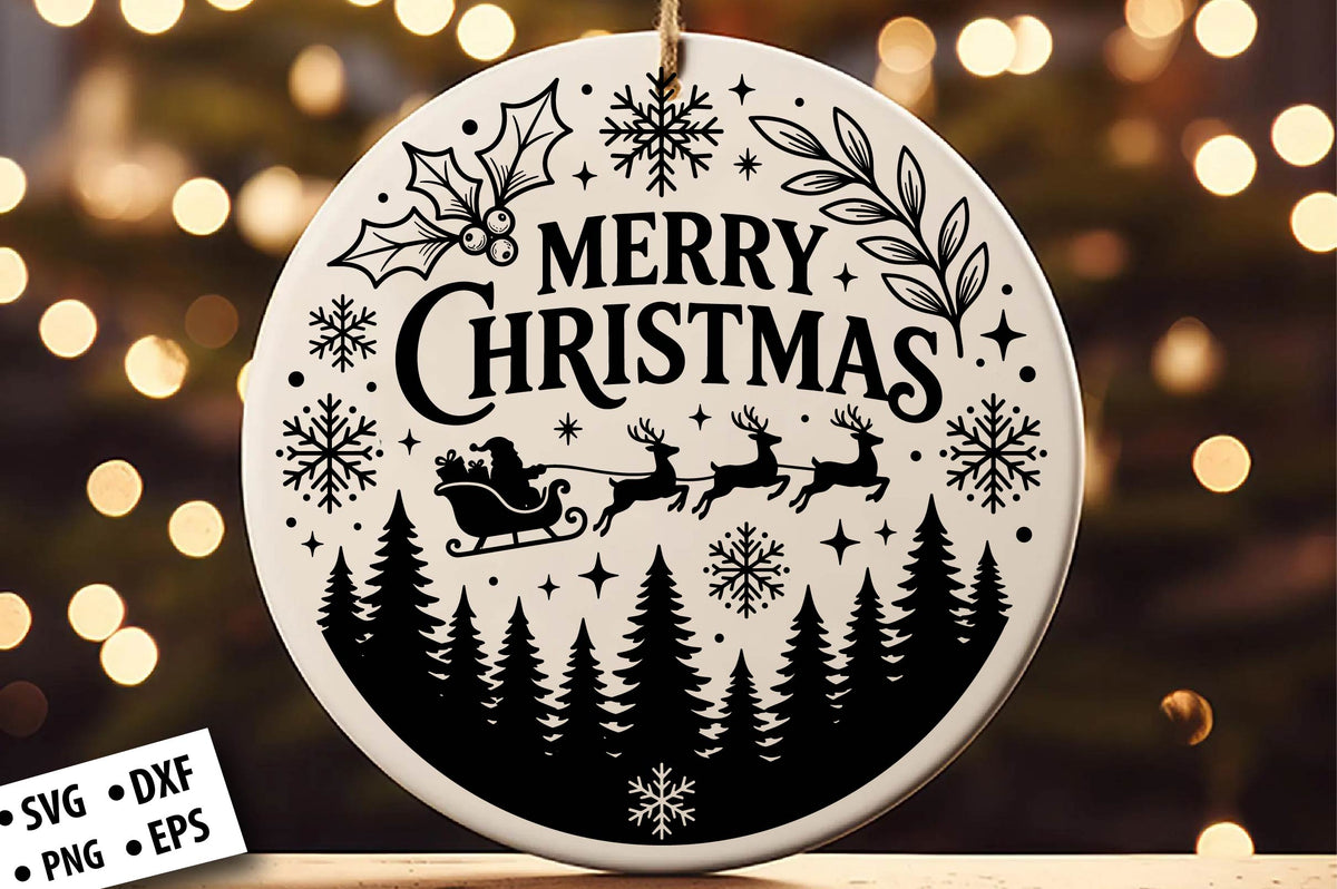 Merry Christmas Round Ornament SVG Laser Cut