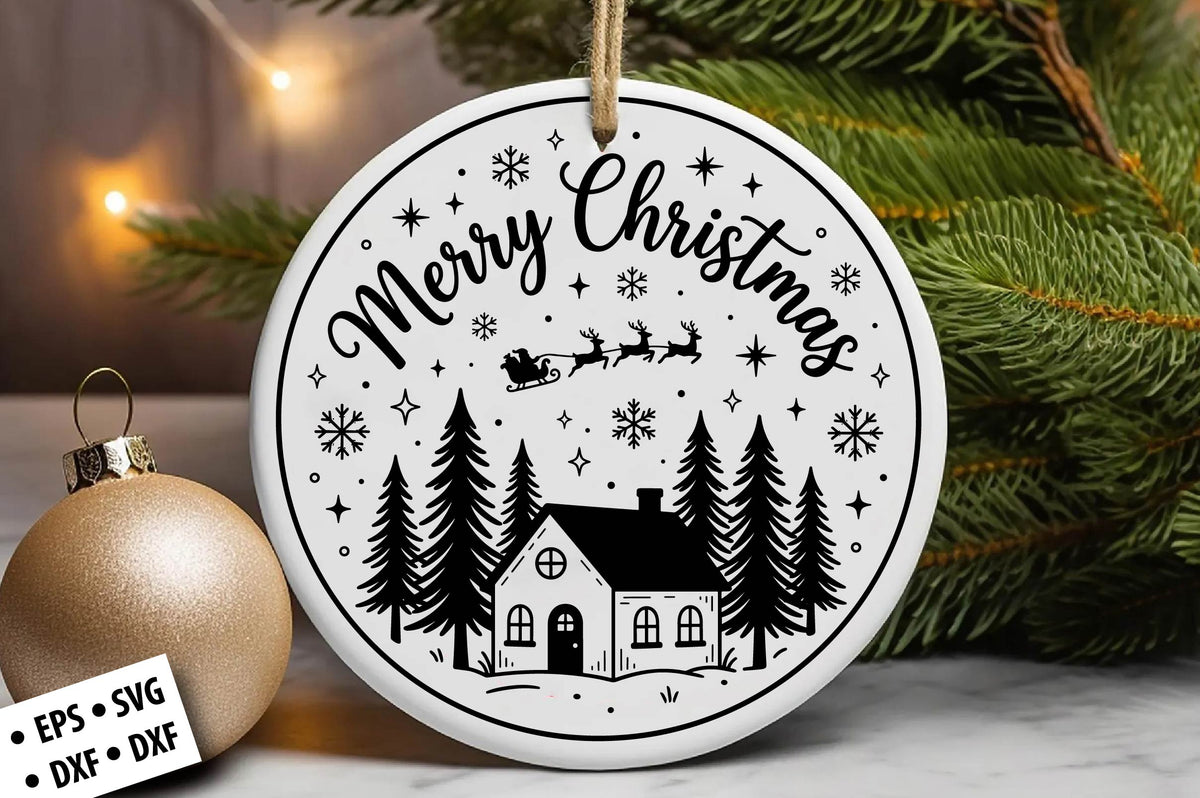 Merry Christmas House Ornament SVG Laser Cut