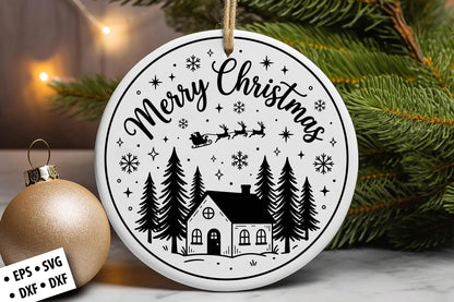 Merry Christmas House Ornament SVG Laser Cut