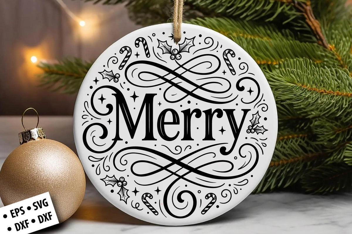 Merry Christmas Ornament SVG Laser Cut
