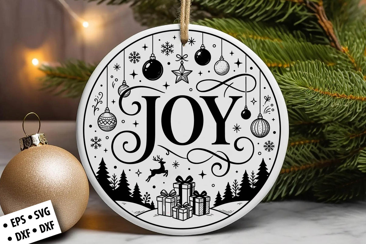 Joy Christmas Ornament SVG Laser Cut
