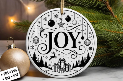Joy Christmas Ornament SVG Laser Cut