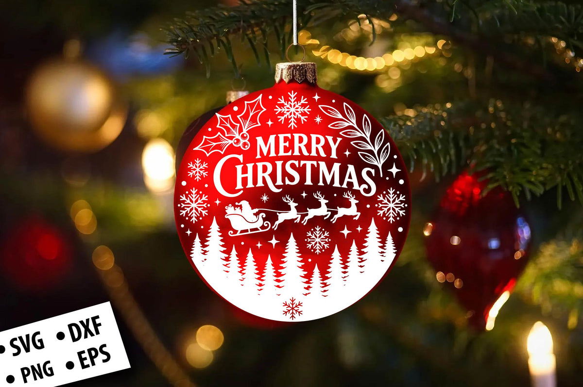 Merry Christmas Round Ornament SVG Laser Cut