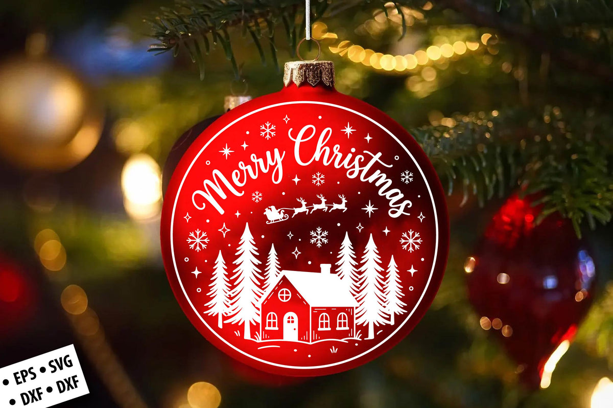 Merry Christmas House Ornament SVG Laser Cut