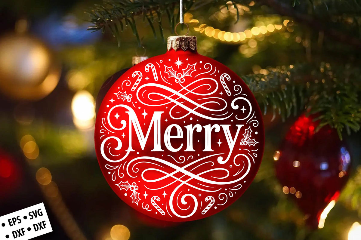Merry Christmas Ornament SVG Laser Cut