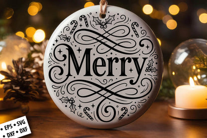 Merry Christmas Ornament SVG Laser Cut