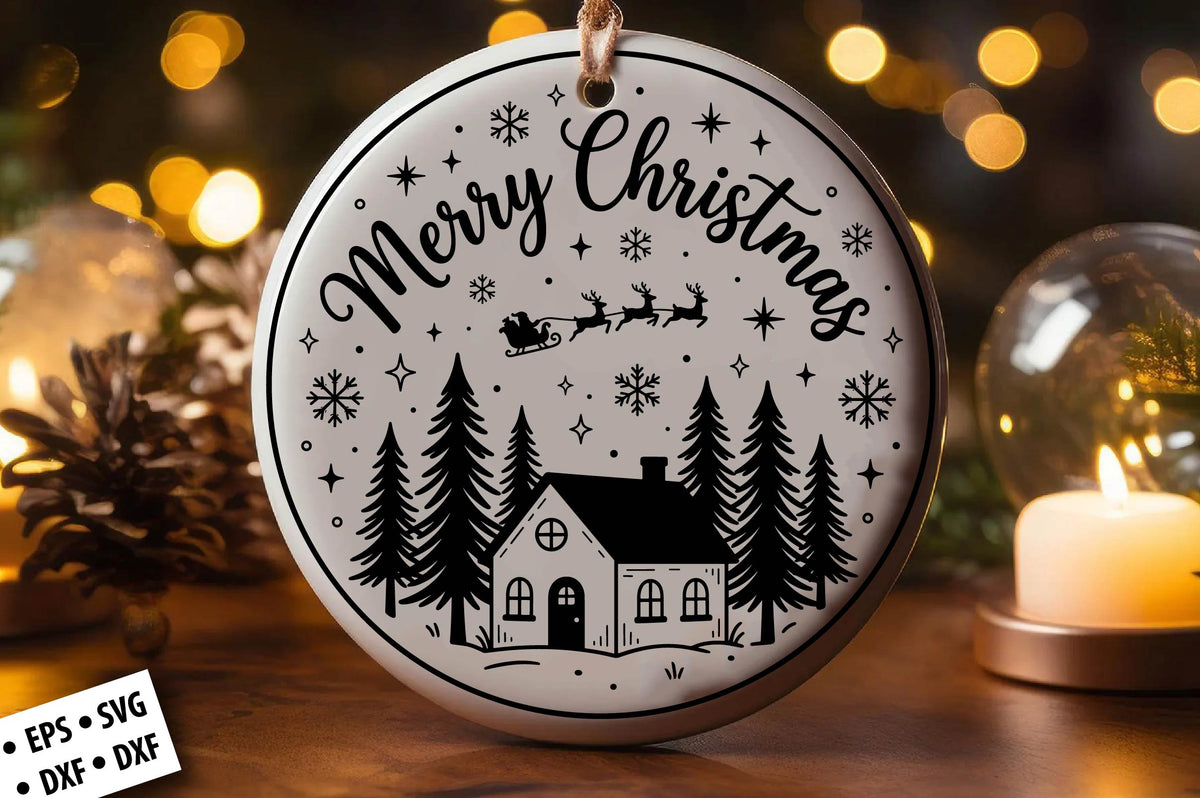Merry Christmas House Ornament SVG Laser Cut