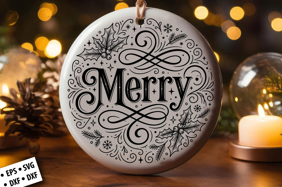 Merry Christmas Ornament SVG Laser Cut