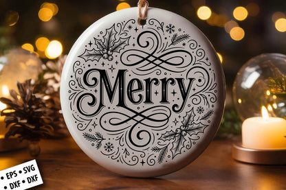 Merry Christmas Ornament SVG Laser Cut