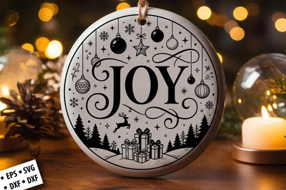 Joy Christmas Ornament SVG Laser Cut