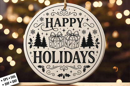 Happy Holidays Christmas SVG Laser Cut