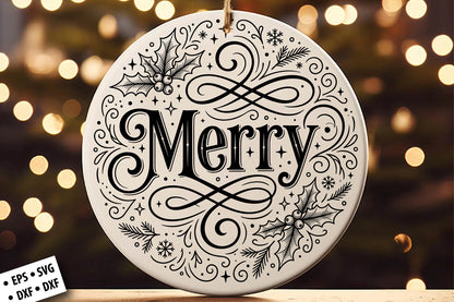 Merry Christmas Ornament SVG Laser Cut
