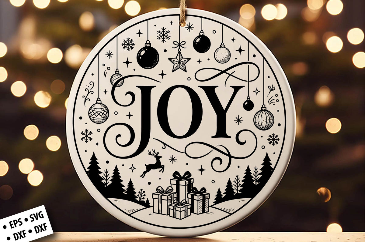Joy Christmas Ornament SVG Laser Cut