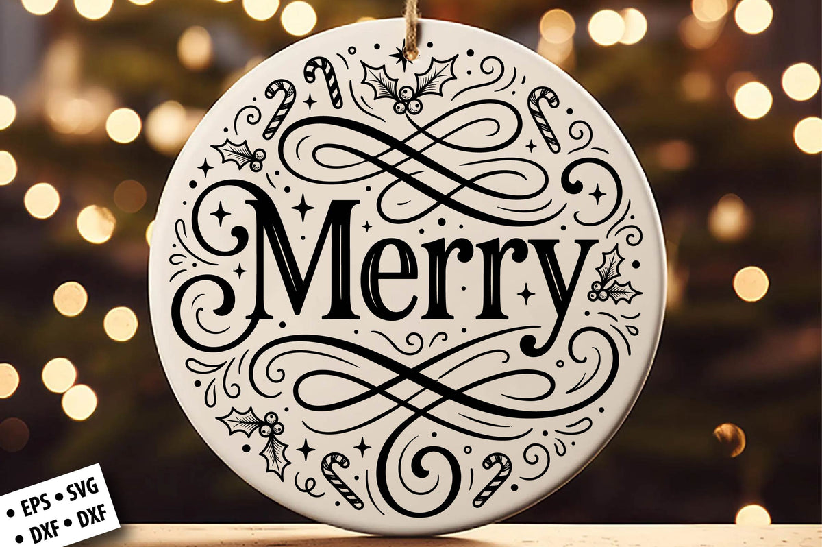 Merry Christmas Ornament SVG Laser Cut