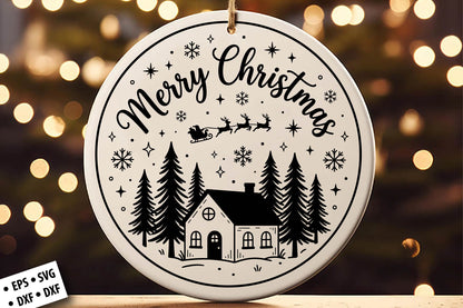 Merry Christmas House Ornament SVG Laser Cut