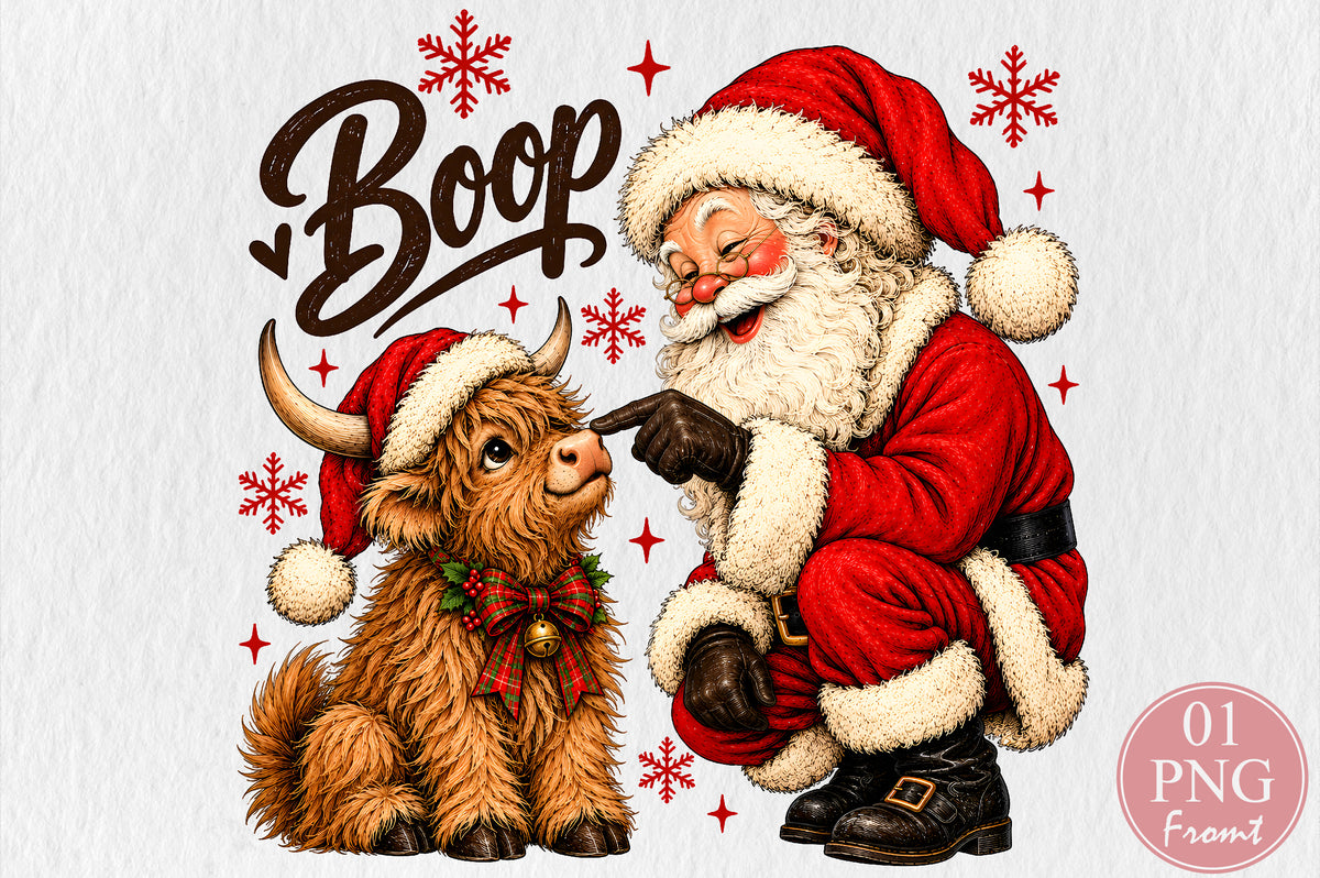 Christmas Santa Boop Highland Cow PNG