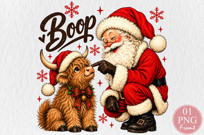 Christmas Santa Boop Highland Cow PNG