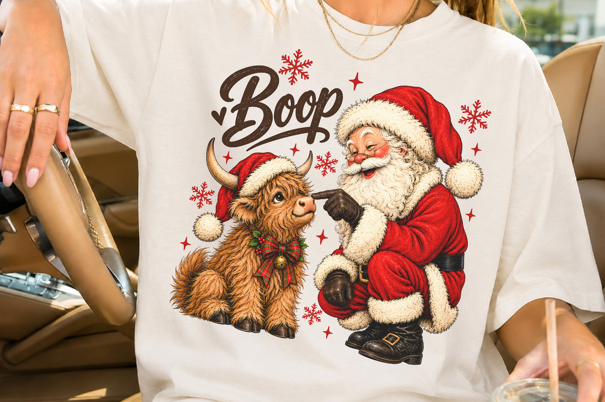 Christmas Santa Boop Highland Cow PNG