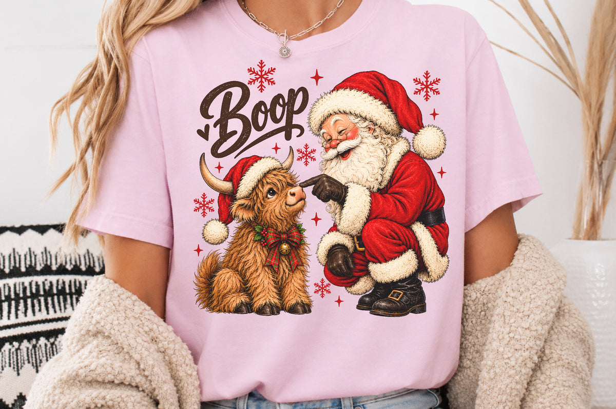 Christmas Santa Boop Highland Cow PNG