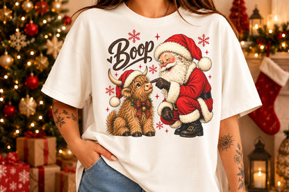 Christmas Santa Boop Highland Cow PNG