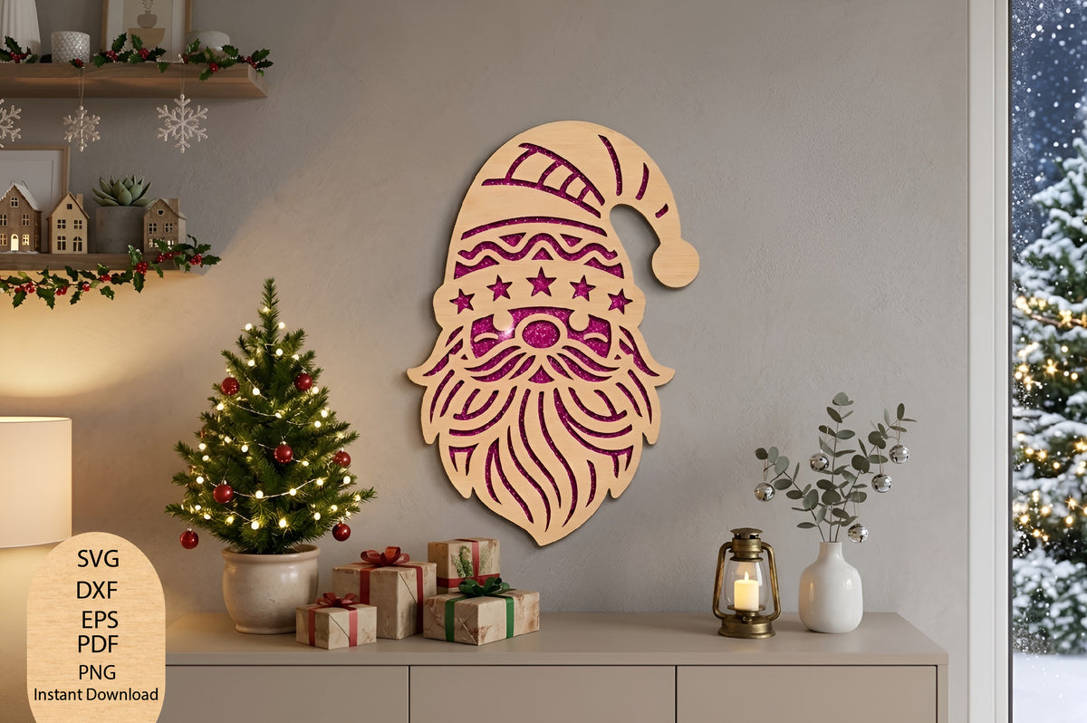 Christmas Santa Claus Face Laser Cut SVG, Santa Face Cut File, Christmas Santa SVG, Holiday Decor Laser Cut Design
