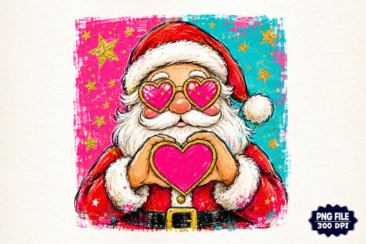 Christmas Santa Love Heart PNG, Cute Santa Claus Christmas Sublimation Design