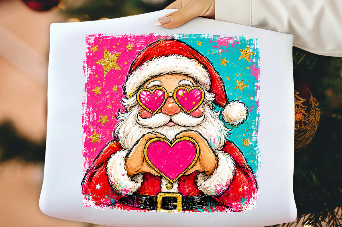 Christmas Santa Love Heart PNG, Cute Santa Claus Christmas Sublimation Design