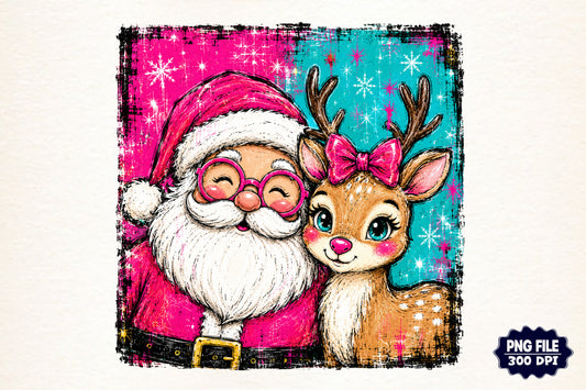 Christmas Santa Reindeer PNG, Cute Santa Claus Reindeer Christmas Sublimation Design