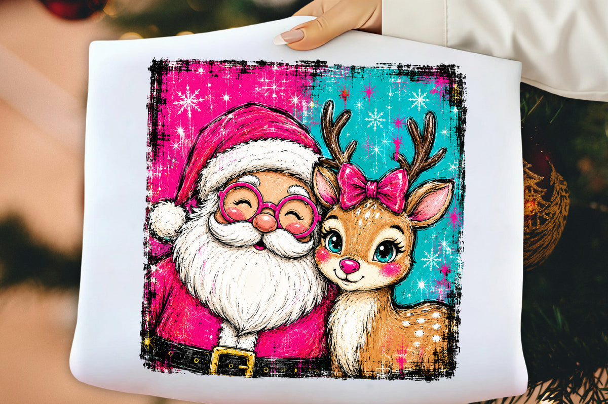 Christmas Santa Reindeer PNG, Cute Santa Claus Reindeer Christmas Sublimation Design