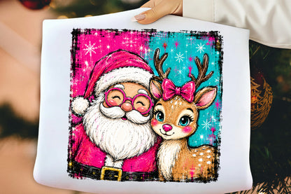 Christmas Santa Reindeer PNG, Cute Santa Claus Reindeer Christmas Sublimation Design