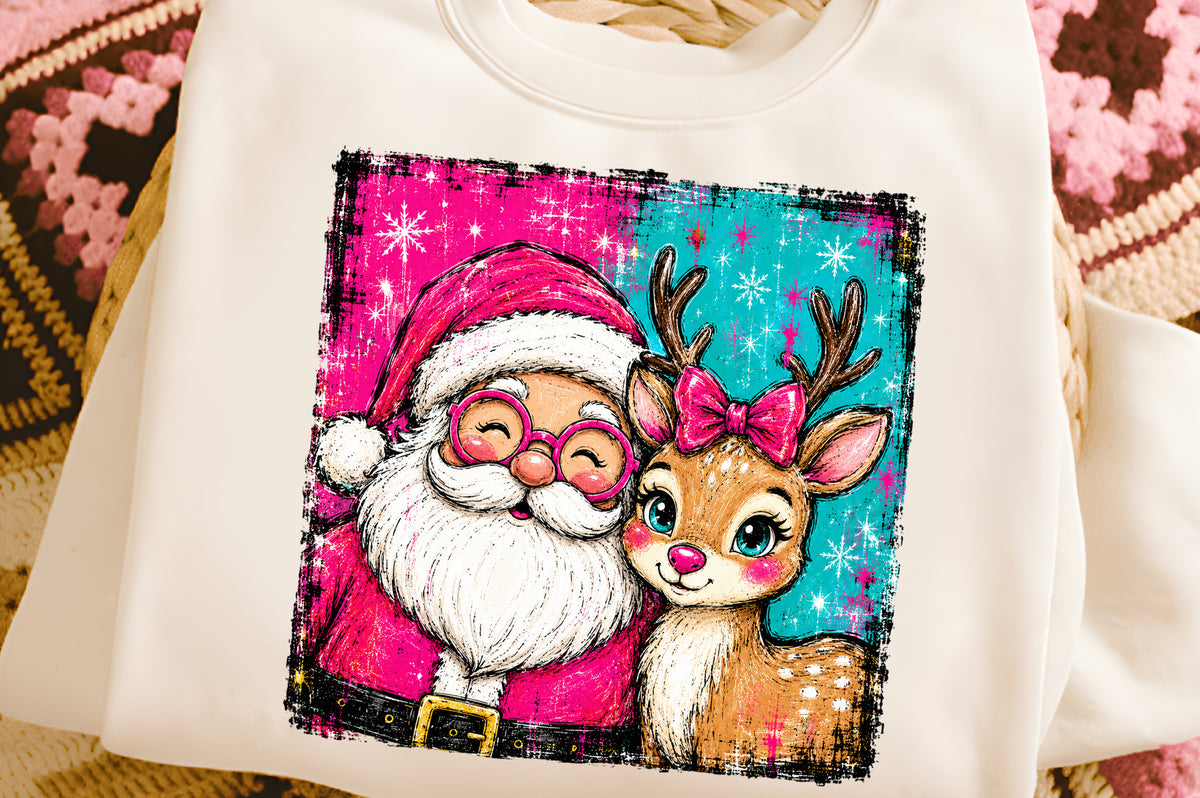 Christmas Santa Reindeer PNG, Cute Santa Claus Reindeer Christmas Sublimation Design